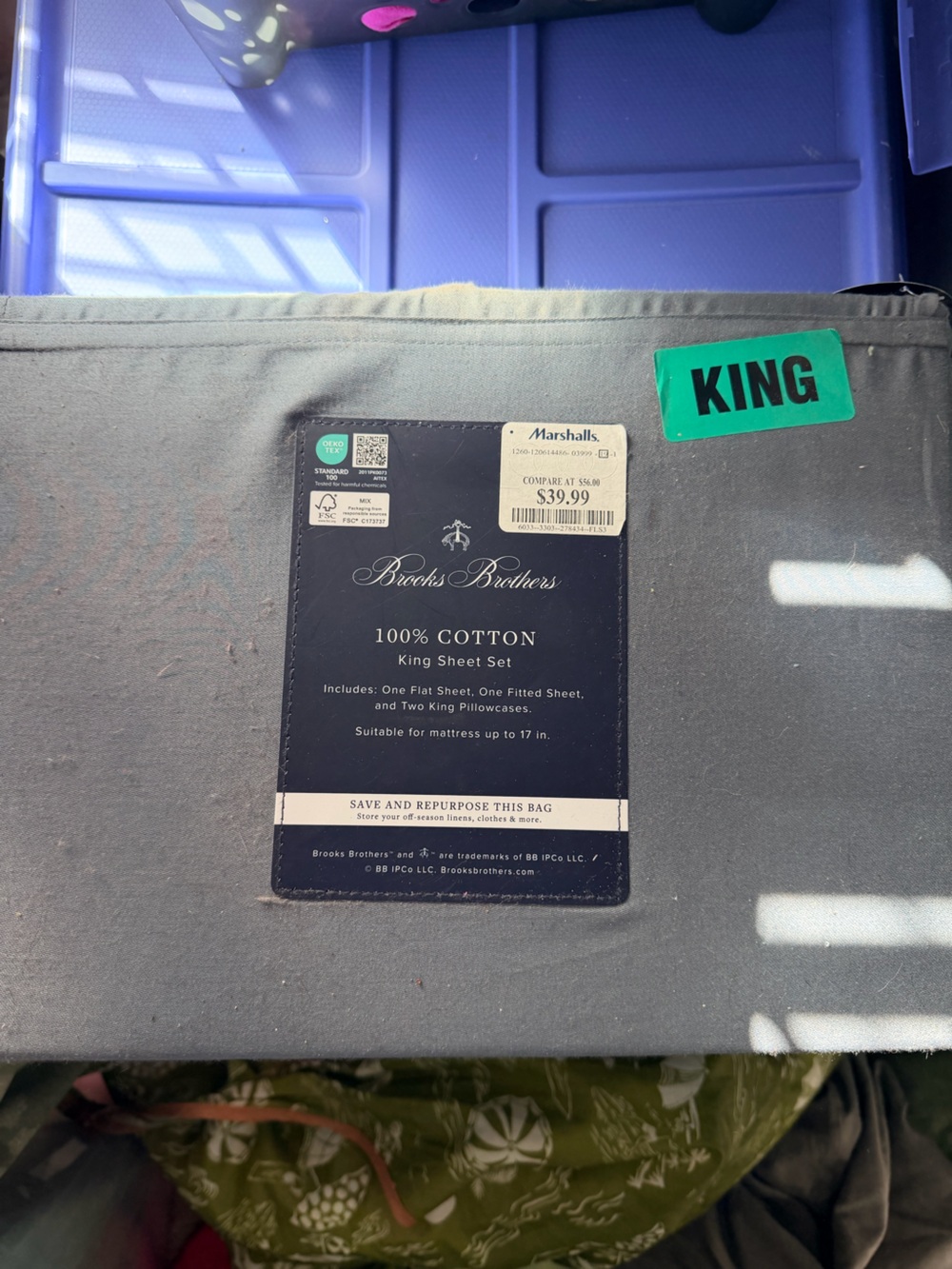 Brooks Brothers 100% Cotton King Sheet Set - Blue